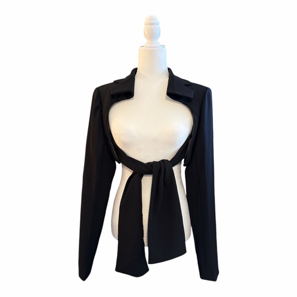 AKIRA Black Tie-Front Cutout Shrug Bolero Top XL Y2K D01 - Picture 2 of 7